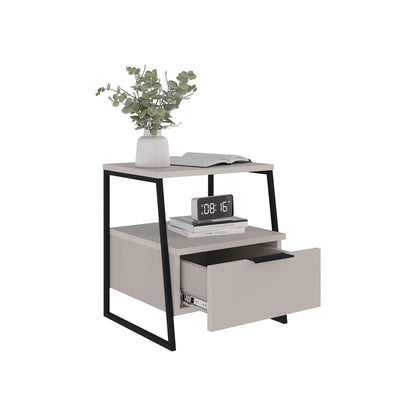 Pal Modern Bedside Table With Drawer Sandstone 45cm Wide