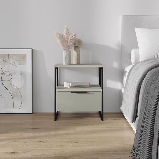 Pal Modern Bedside Table With Drawer Ash Green 45cm Wide