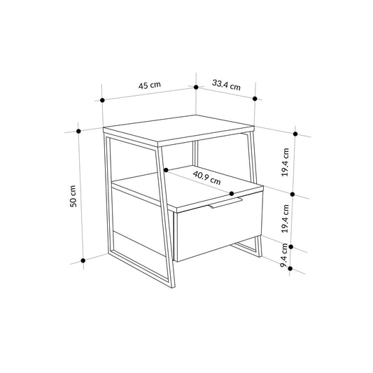 Pal Modern Bedside Table With Drawer Ash Green 45cm Wide