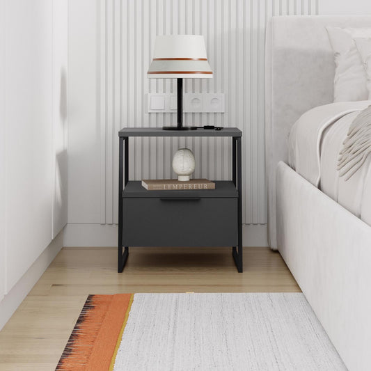 Pal Modern Bedside Table With Drawer Anthracite 45cm Wide
