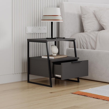 Pal Modern Bedside Table With Drawer Anthracite 45cm Wide