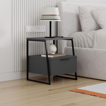 Pal Modern Bedside Table With Drawer Anthracite 45cm Wide
