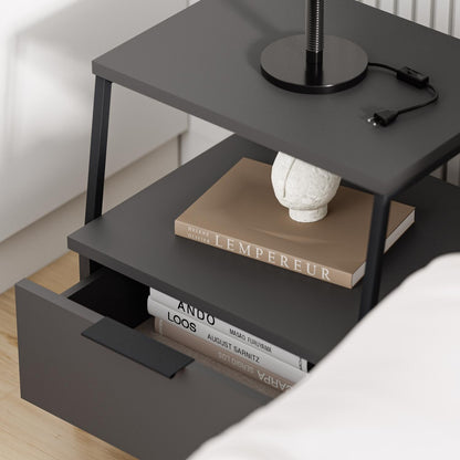 Pal Modern Bedside Table With Drawer Anthracite 45cm Wide