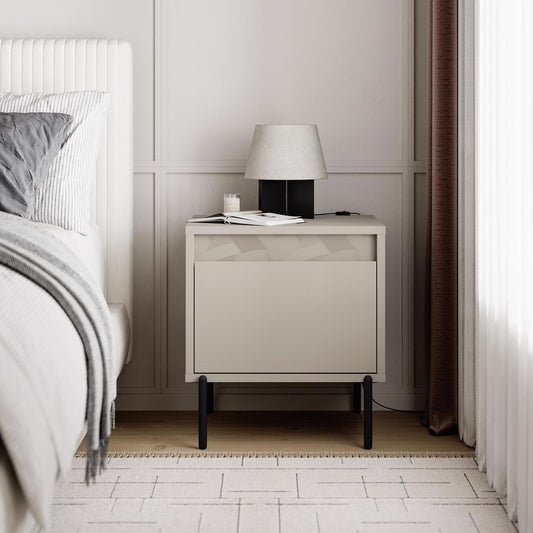 Weft 1 Drawer Nightstand Bedside Cabinet Sandstone with Black Metal Legs