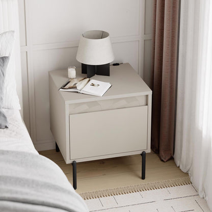 Weft 1 Drawer Nightstand Bedside Cabinet Sandstone with Black Metal Legs