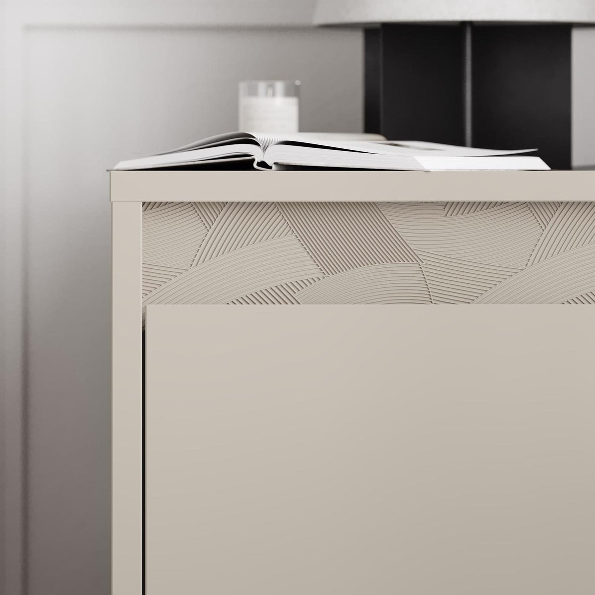 Weft 1 Drawer Nightstand Bedside Cabinet Sandstone with Black Metal Legs