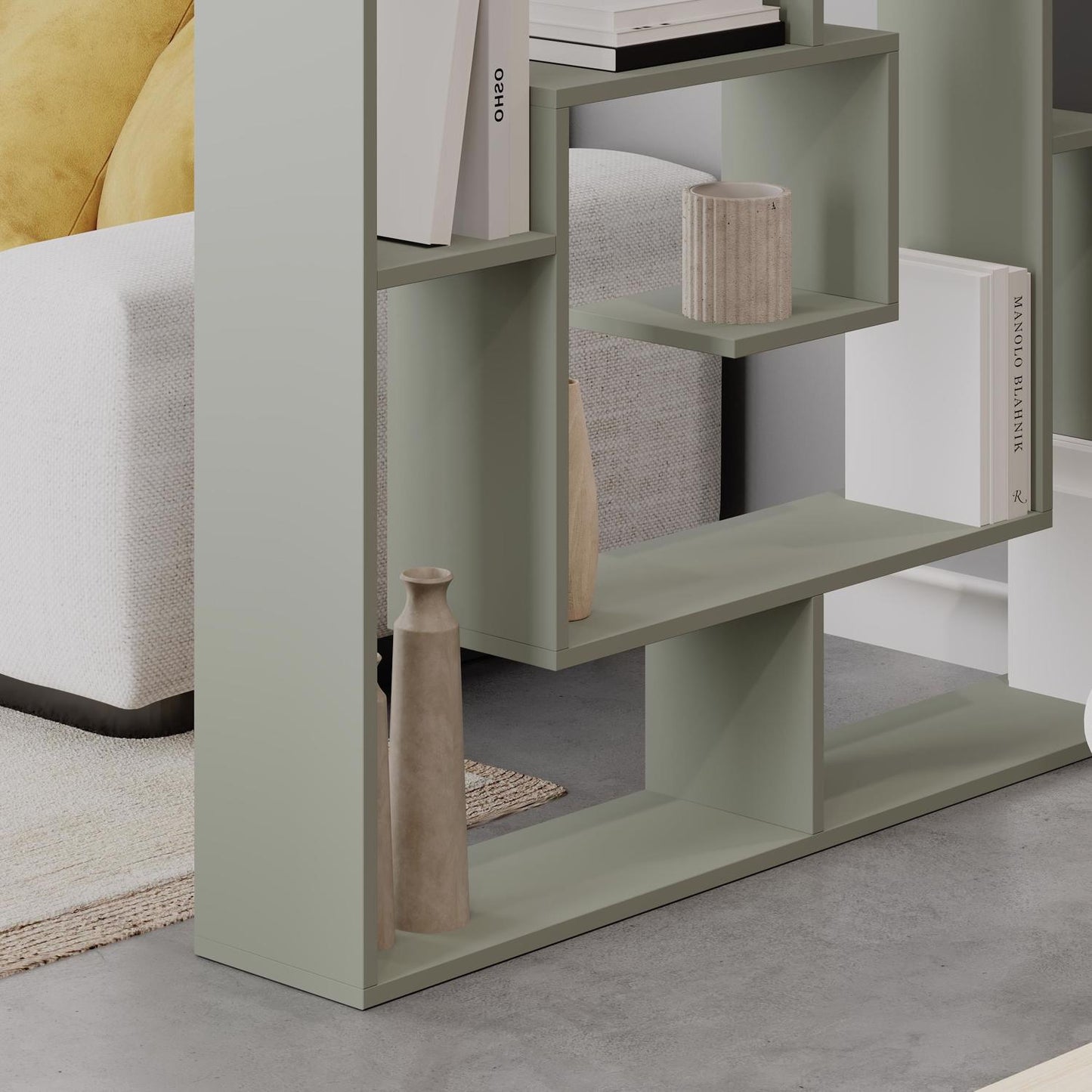 Labirent Modern Bookcase Display Unit Ash Green 129cm High