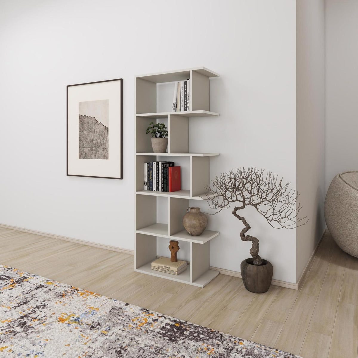 Tapi Modern Bookcase Display Unit Sandstone Tall 159cm