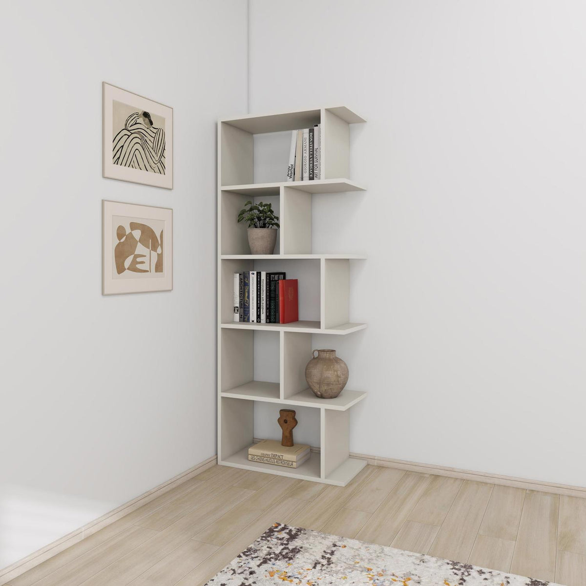Tapi Modern Bookcase Display Unit Sandstone Tall 159cm