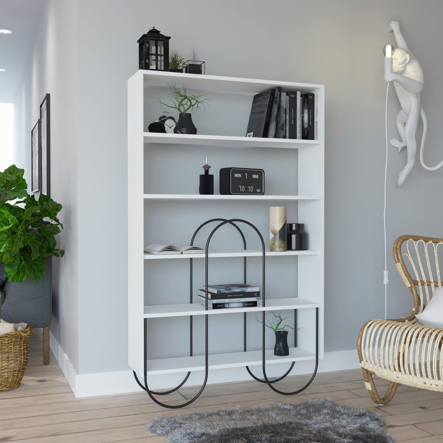 Norfolk Modern Bookcase Display Unit White Tall 159.1cm