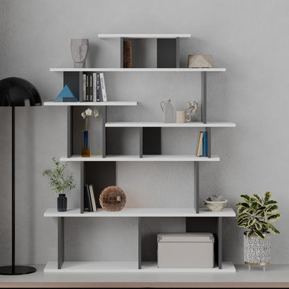 Apollon Modern Bookcase Display Unit White Anthracite Grey Medium 149cm