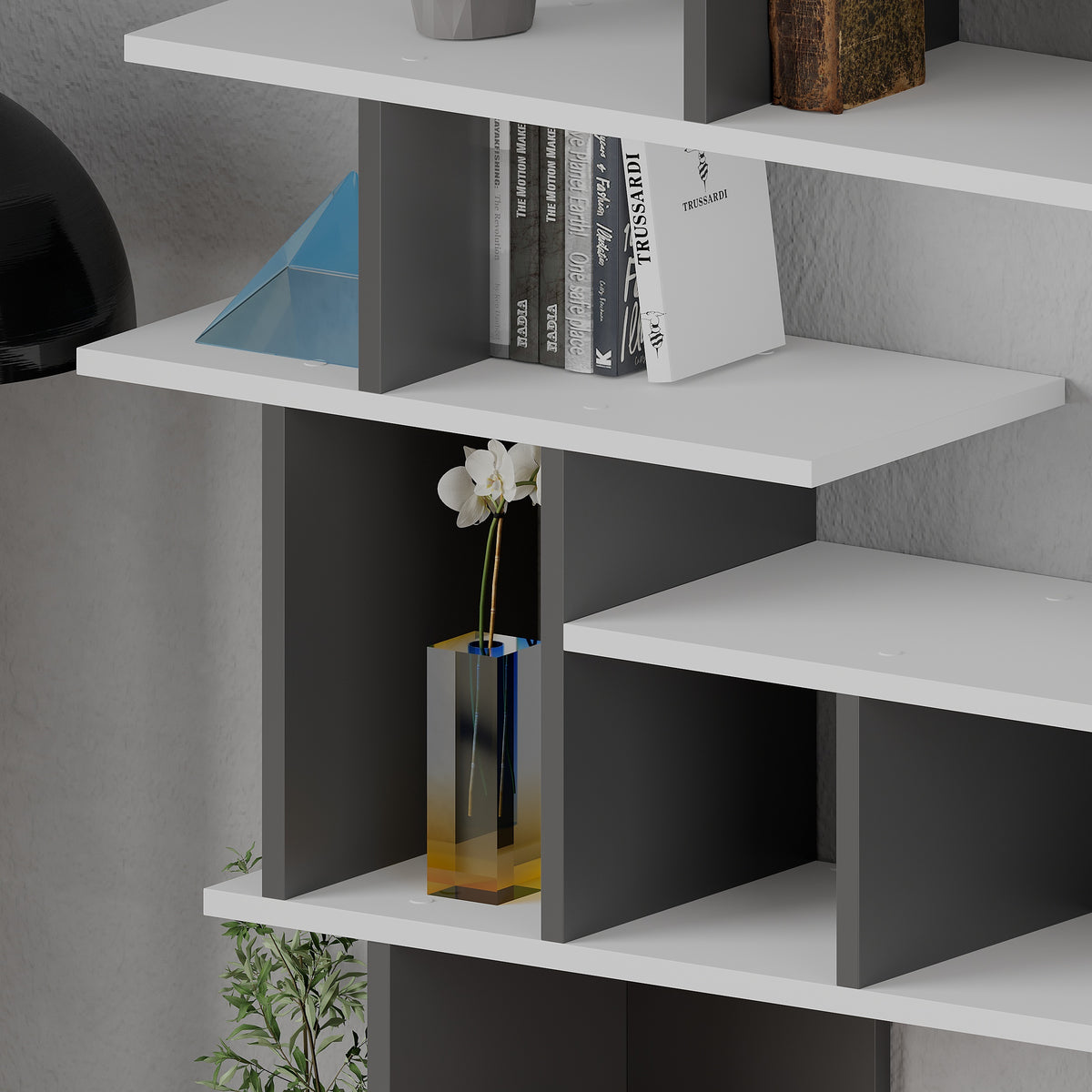 Apollon Modern Bookcase Display Unit White Anthracite Grey Medium 149cm