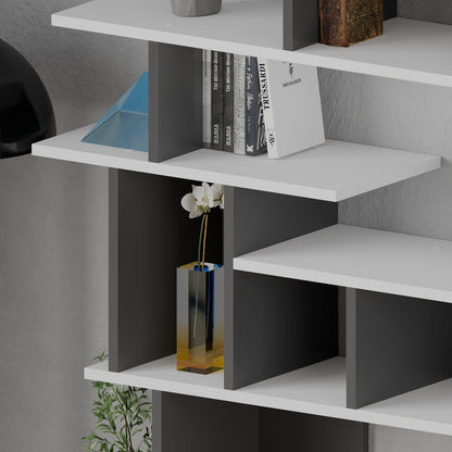 Apollon Modern Bookcase Display Unit White Anthracite Grey Medium 149cm