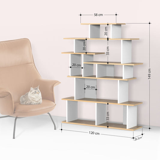 Apollon Modern Bookcase Display Unit White Anthracite Grey Medium 149cm