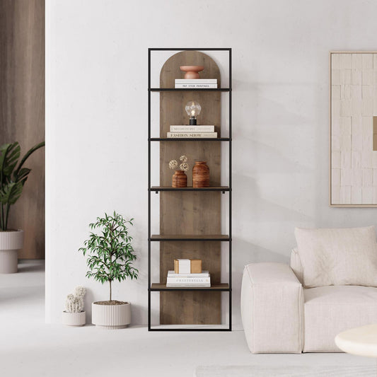 Archy Modern Bookcase 5-Tier Wall Mounted Shelf Dark Oak 180 cm