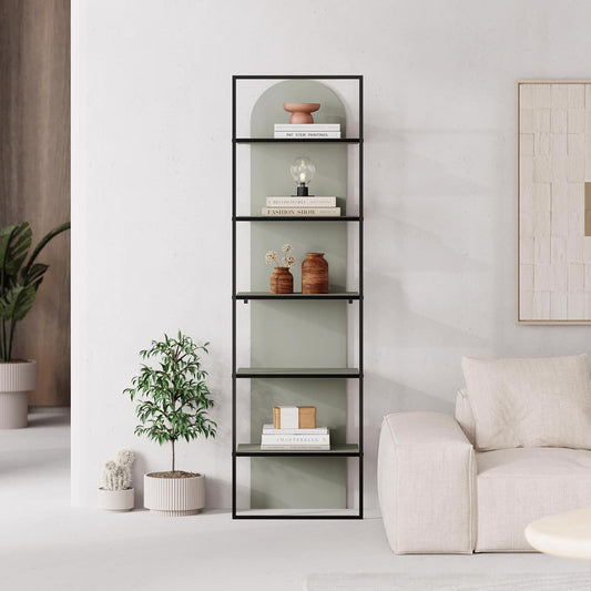 Archy Modern Bookcase 5-Tier Wall Mounted Shelf Ash Green 180 cm
