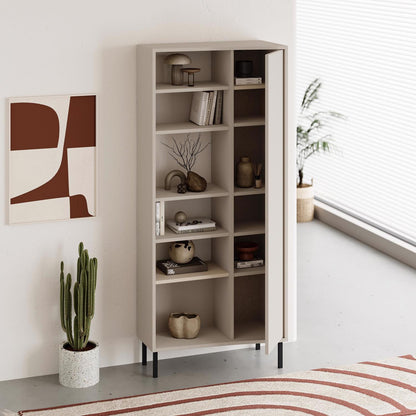 Frem Curved 5 Tier Tall Bookcase with 1 Door – Sandstone – 175.5 cm