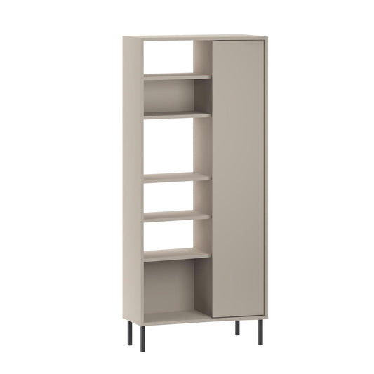 Frem Curved 5 Tier Tall Bookcase with 1 Door – Sandstone – 175.5 cm