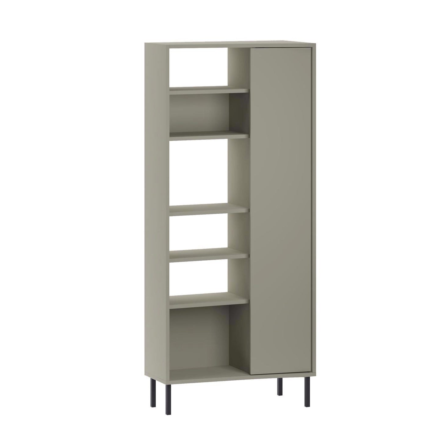 Frem Curved 5 Tier Tall Bookcase with 1 Door – Ash Green – 175.5 cm