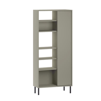 Frem Curved 5 Tier Tall Bookcase with 1 Door – Ash Green – 175.5 cm