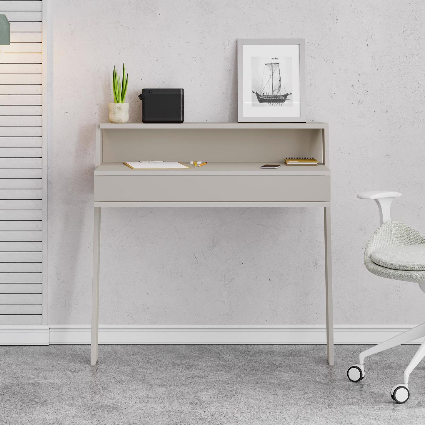 Cowork Modern Desk Sandstone Wall Mounted With Drawer 94cm Wide