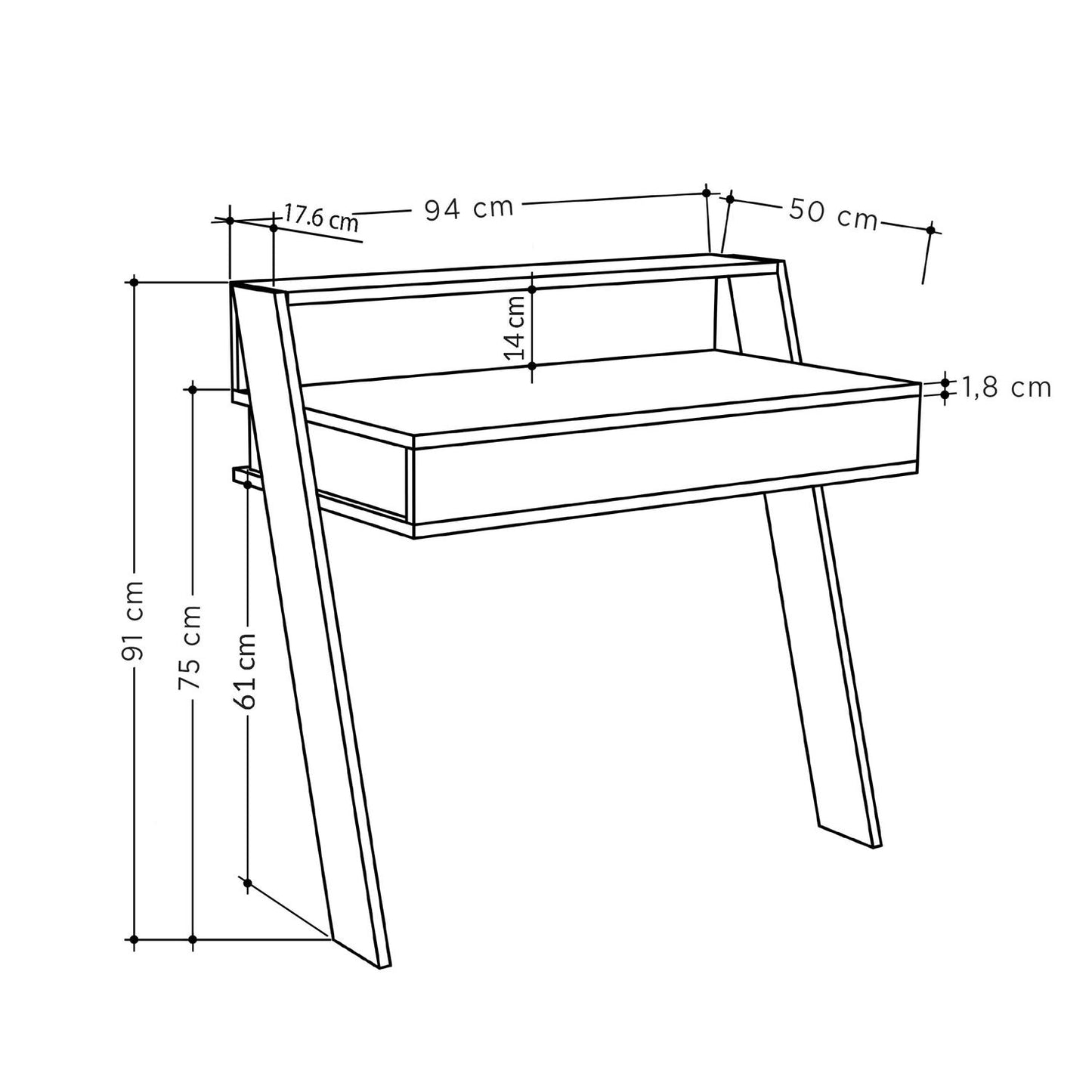 Cowork Modern Desk Sandstone Wall Mounted With Drawer 94cm Wide