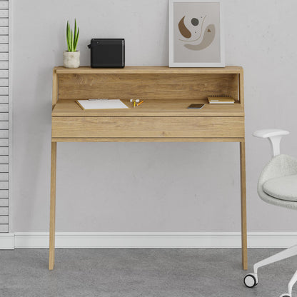 Cowork Modern Desk Oak Wall Mounted With Drawer 94cm Wide