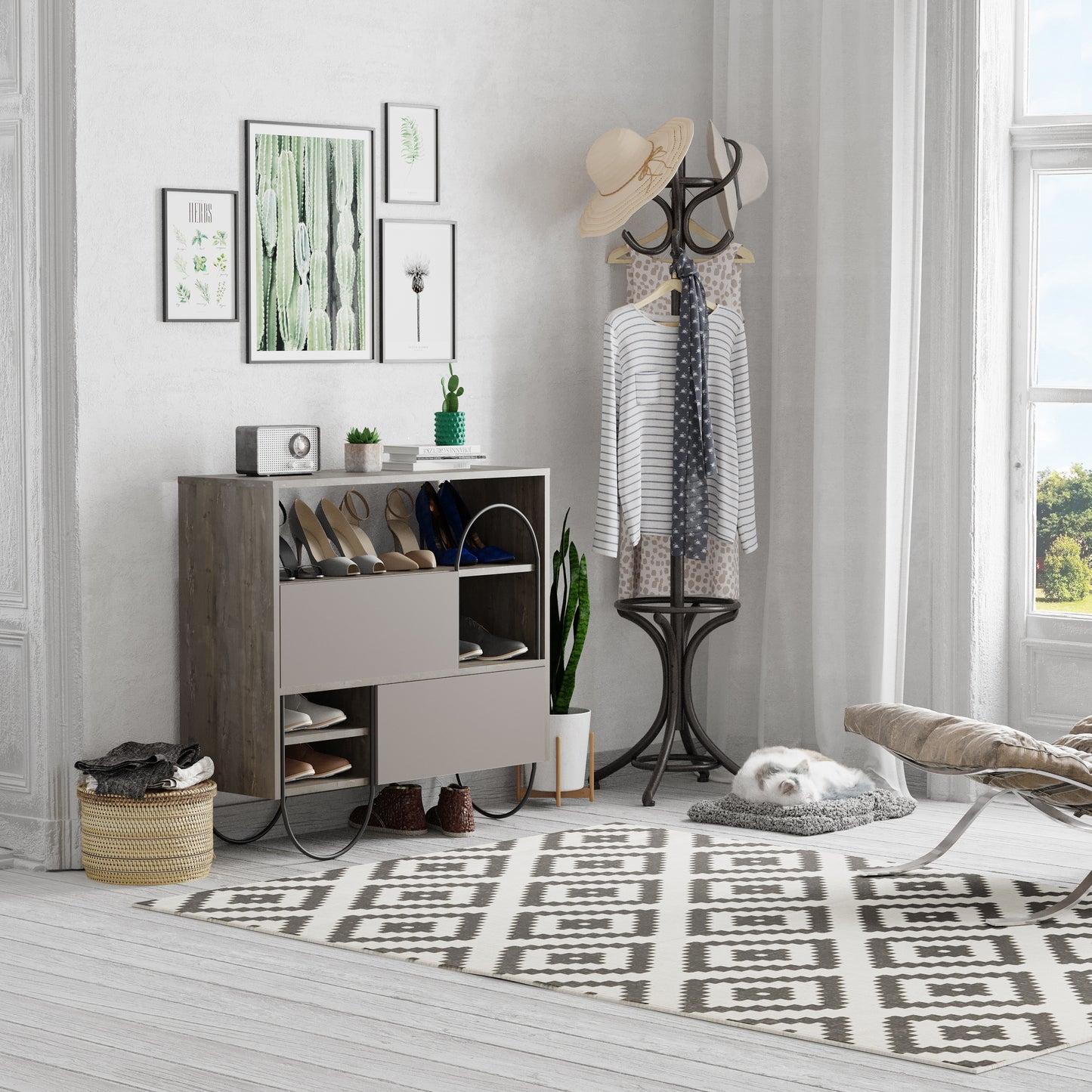 Norfolk Shoe Cabinet Dark Coffee Mocha Grey