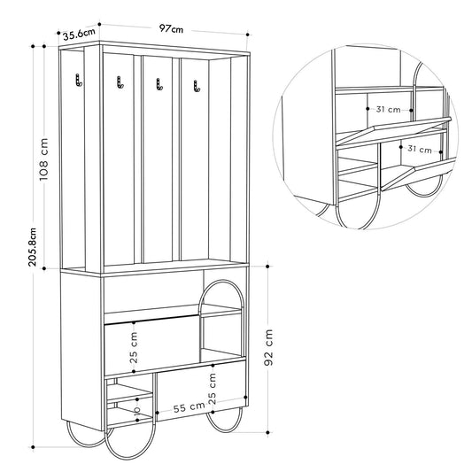 Norfolk Hall Stand Coat Rack with Shoe Storage Oak Anthracite Grey