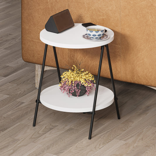 Modern Essel Industrial Style Round Side Table White with Black Metal Legs