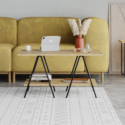 Essel Centre Coffee Table Oak Metal Trestle Legs 80cm