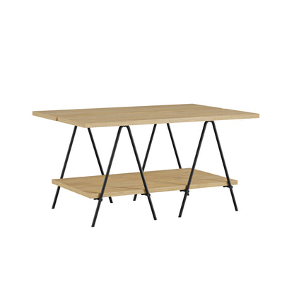Essel Centre Coffee Table Oak Metal Trestle Legs 80cm