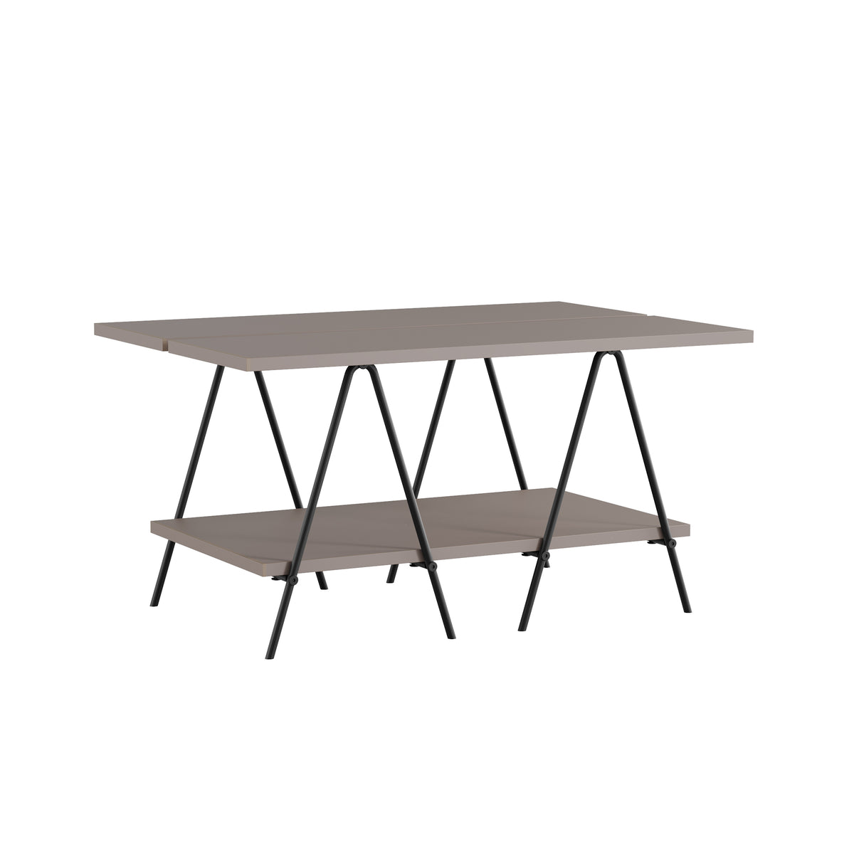 Essel Centre Coffee Table Mocha Grey Metal Trestle Legs 80cm