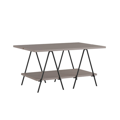 Essel Centre Coffee Table Mocha Grey Metal Trestle Legs 80cm