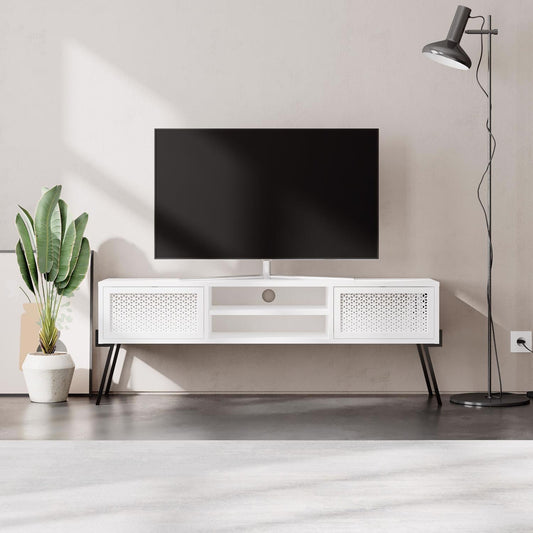 Naive 2 Door TV Unit Stand - White with Black Metal Legs