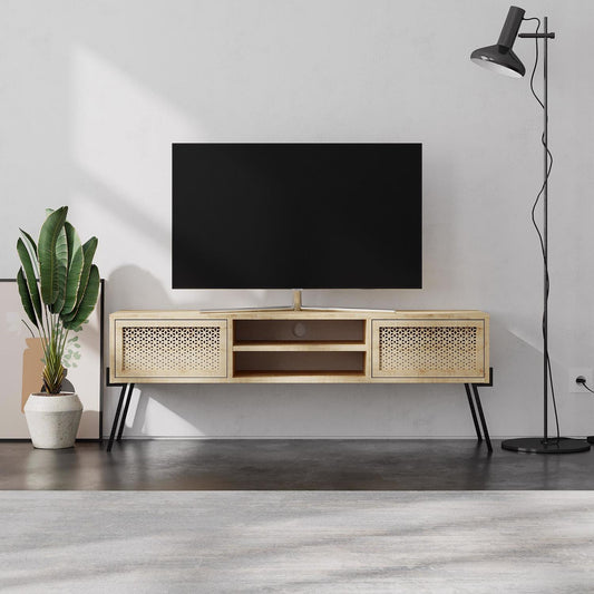 Naive 2 Door TV Unit Stand - Sapphire Oak with Black Metal Legs