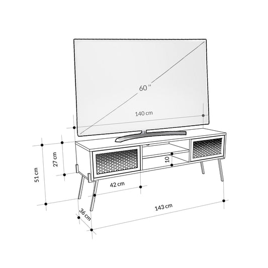 Naive 2 Door TV Unit Stand - Sapphire Oak with Black Metal Legs
