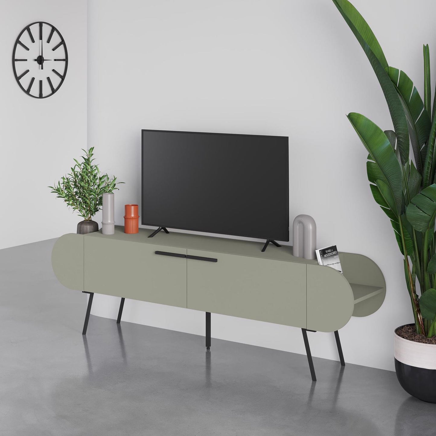 Capsule Modern TV Unit Multimedia Centre Ash Green with Storage