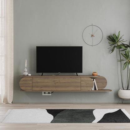 Tone Modern Wall Mounted TV Unit Stand Dark Oak with Storage