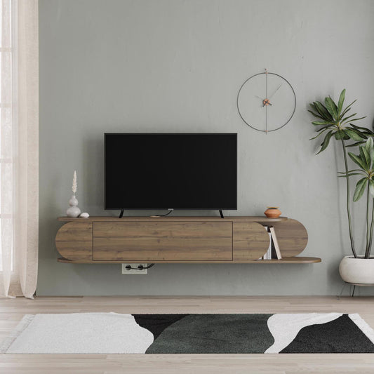 Tone Modern Wall Mounted TV Unit Stand Dark Oak with Storage