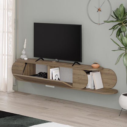 Tone Modern Wall Mounted TV Unit Stand Dark Oak with Storage