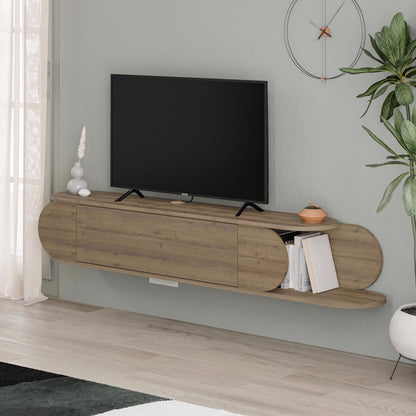 Tone Modern Wall Mounted TV Unit Stand Dark Oak with Storage