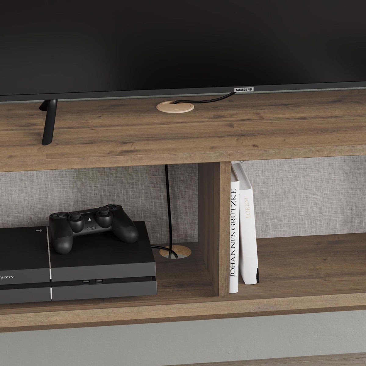 Tone Modern Wall Mounted TV Unit Stand Dark Oak with Storage