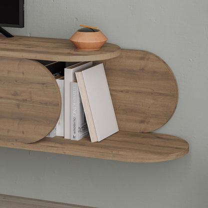 Tone Modern Wall Mounted TV Unit Stand Dark Oak with Storage