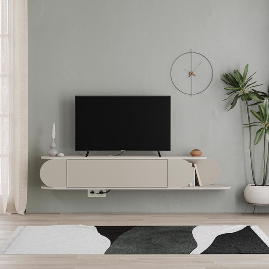 Tone Modern Wall Mounted TV Unit Stand Sandstone with Storage