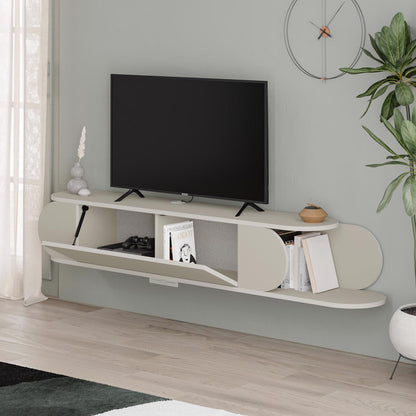 Tone Modern Wall Mounted TV Unit Stand Sandstone with Storage