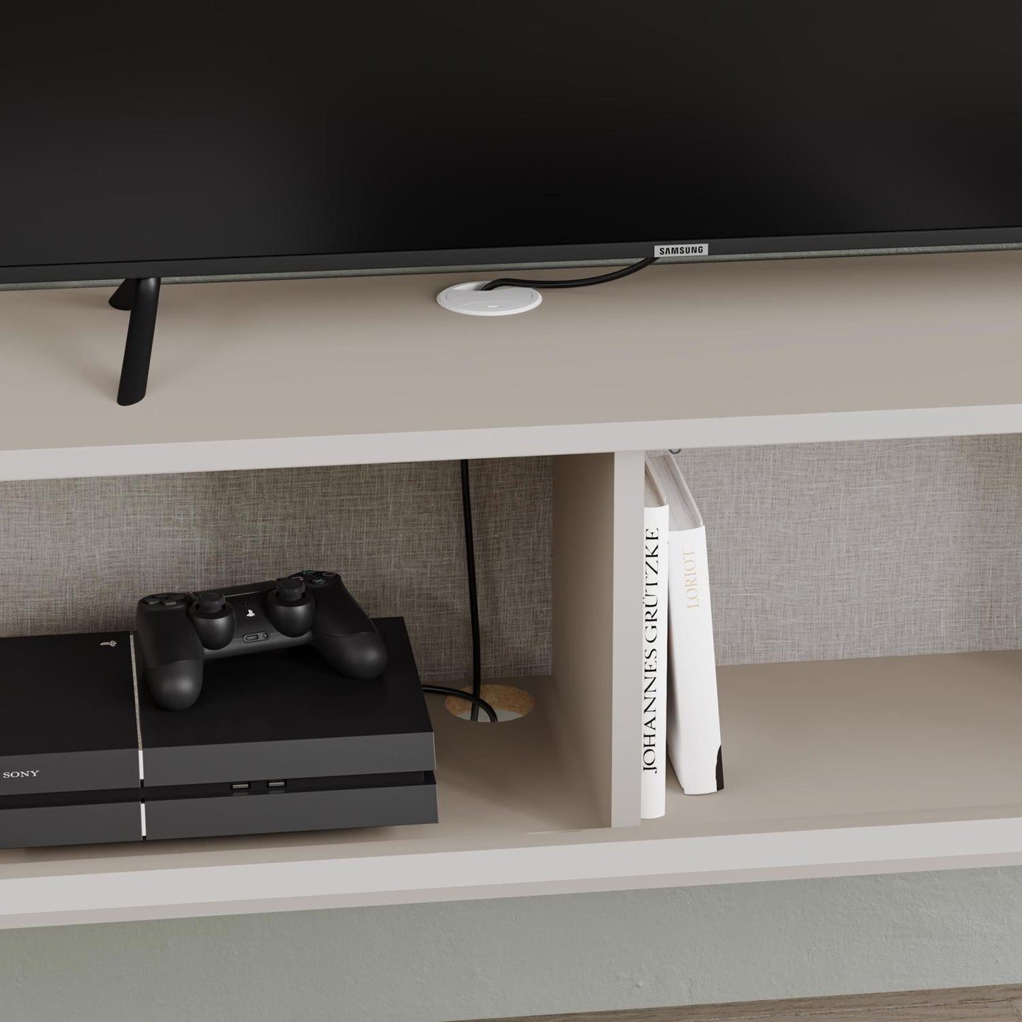 Tone Modern Wall Mounted TV Unit Stand Sandstone with Storage