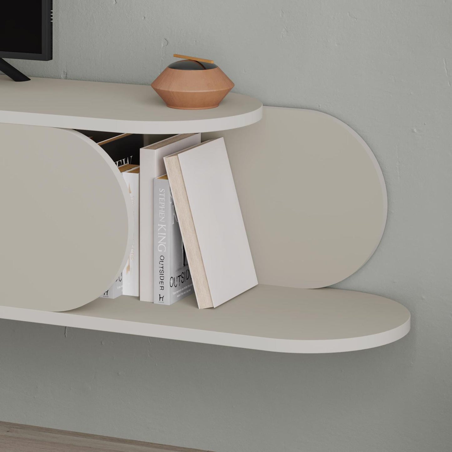Tone Modern Wall Mounted TV Unit Stand Sandstone with Storage