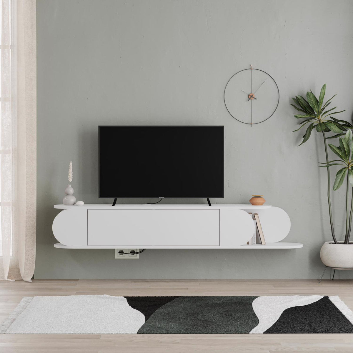 Tone Modern Wall Mounted TV Unit Stand White with Storage