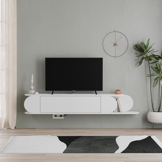 Tone Modern Wall Mounted TV Unit Stand White with Storage